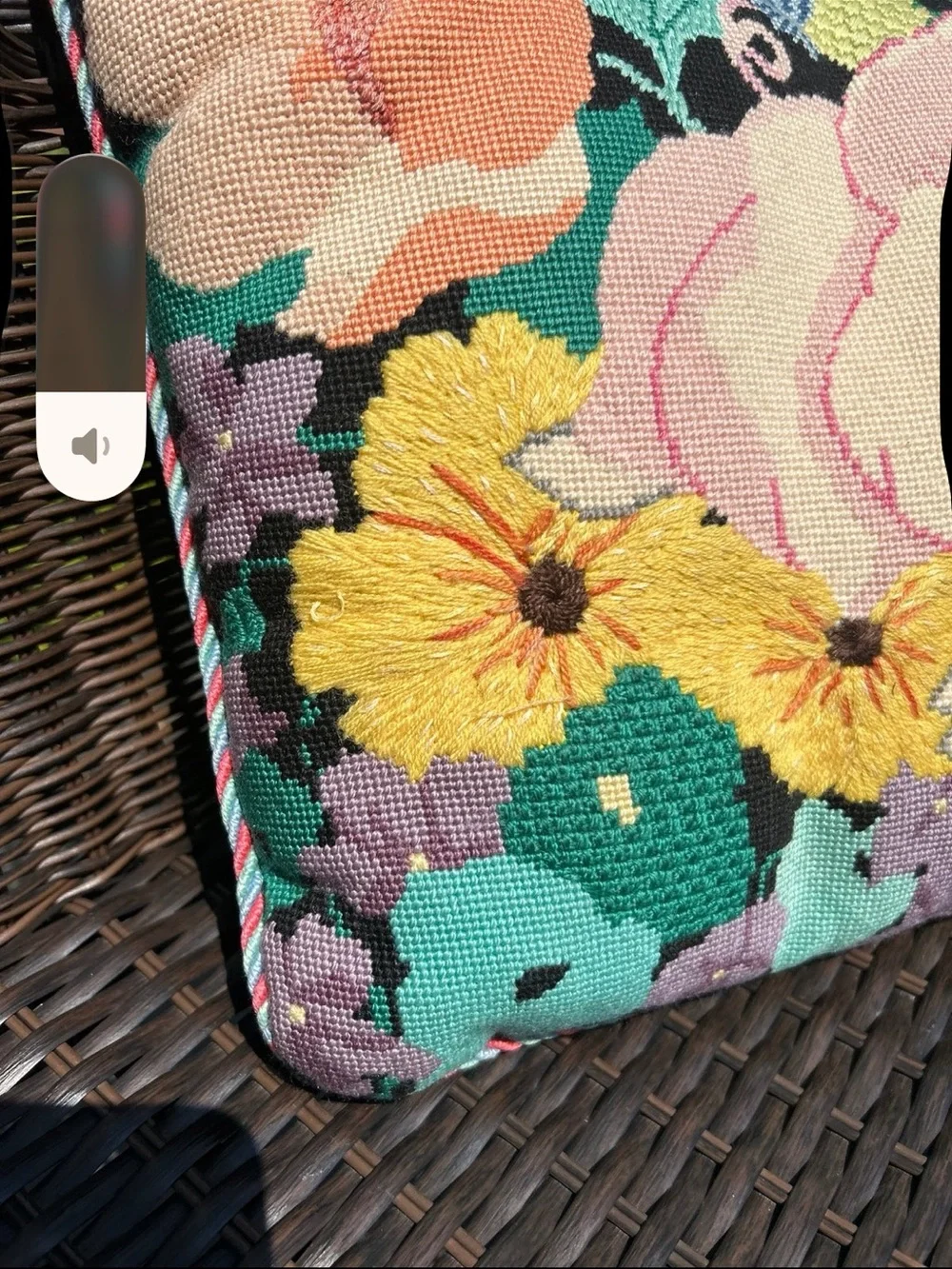 Decorative Pig Floral Needlepoint Pillow - Pink & Multicolor